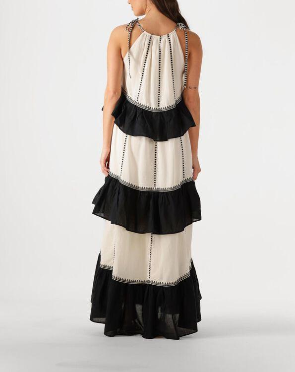 Black/White Tiered Ruffle Maxi Dress
