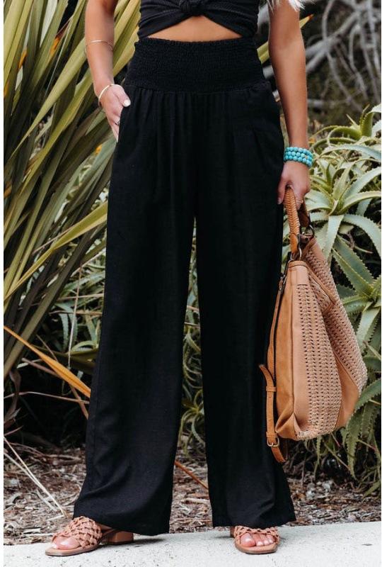 Versatile Elastic Waist Wide Leg Pants