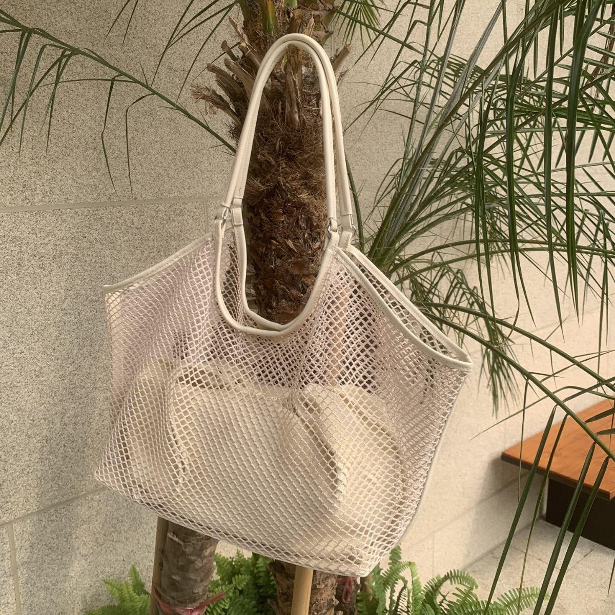 Large Capacity Women's Beach Bag Hollow Mesh With Independent Inner Bag