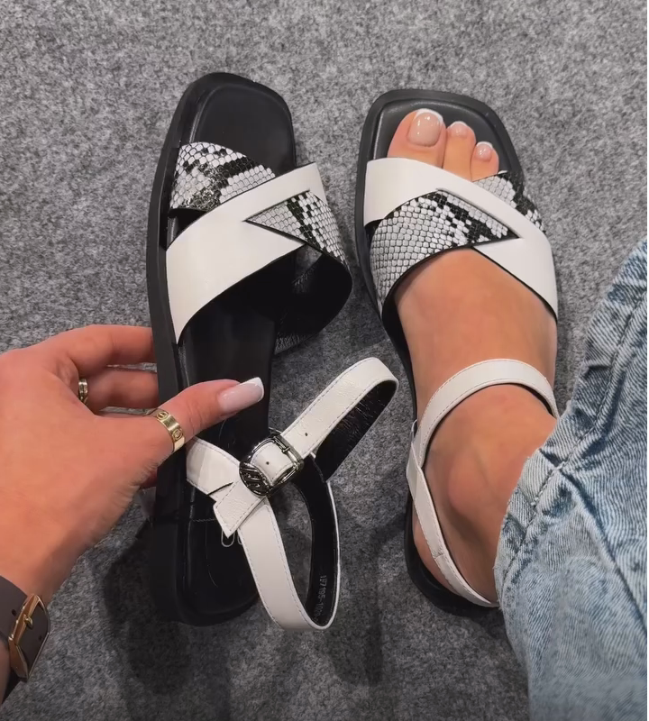 Black And White Snake Print Open Toe Sandals