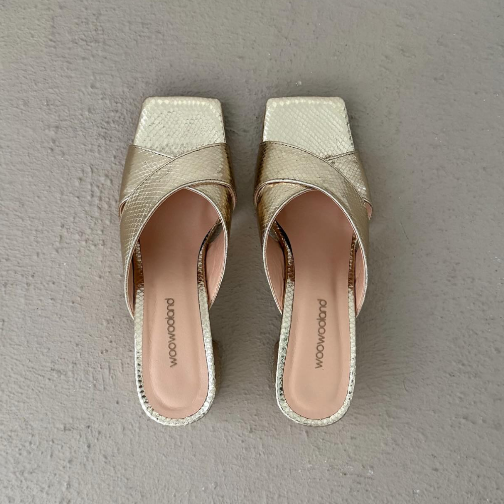 Gold Block Heel Sandals
