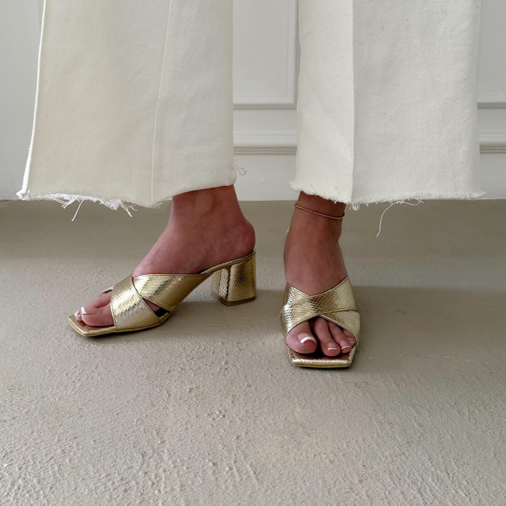 Gold Block Heel Sandals