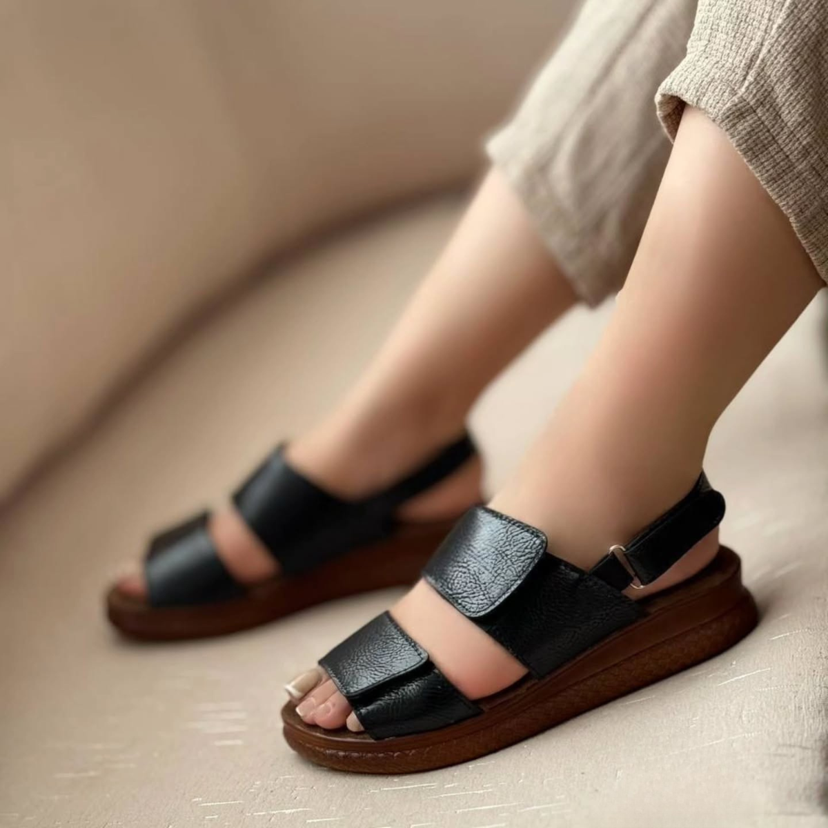 Genuine Leather Velcro Beach Sandals