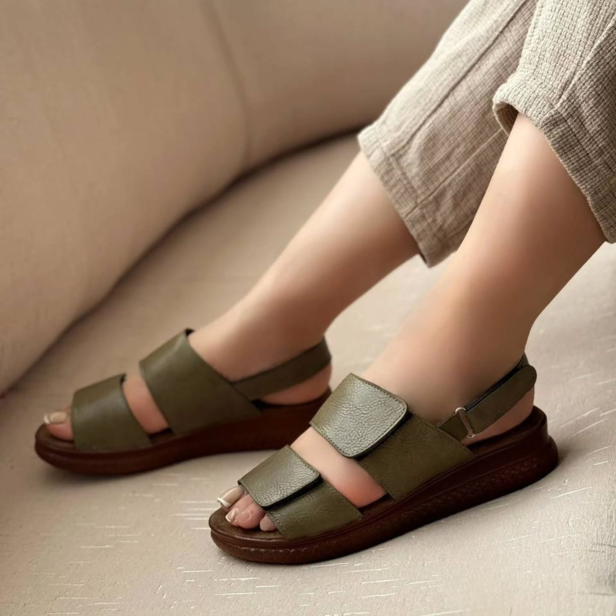 Genuine Leather Velcro Beach Sandals