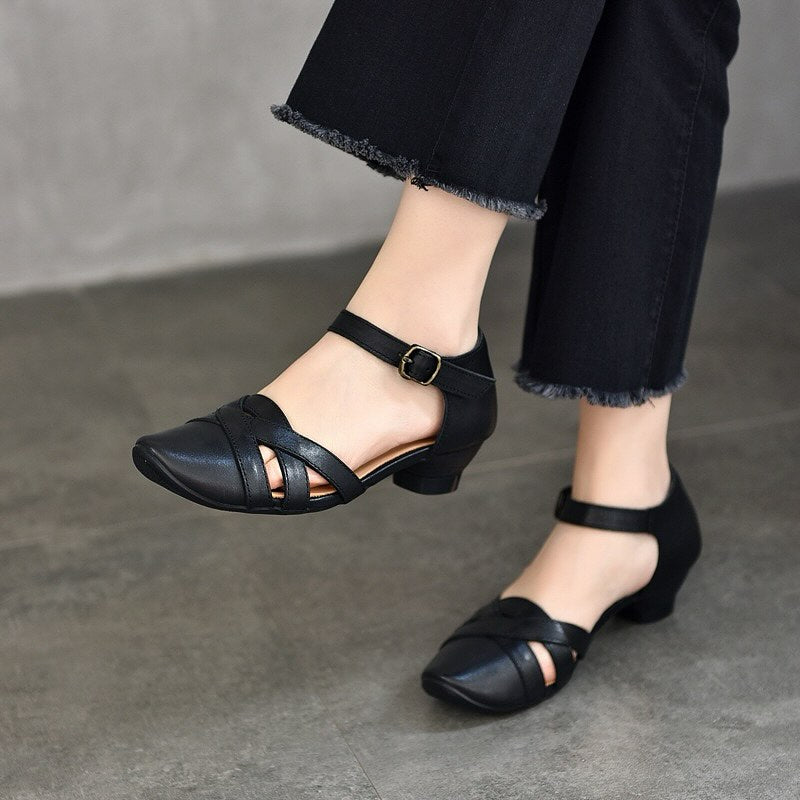 Closed Toe Openwork Mid-heel Sandals