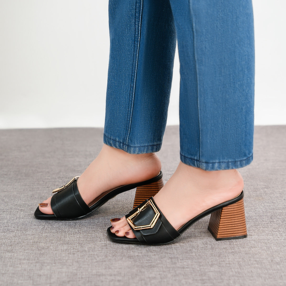 Fashionable Buckled Square Toe Block Heels