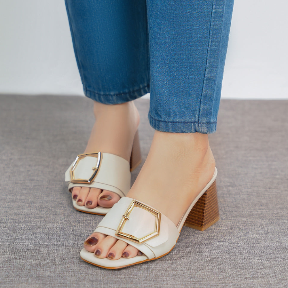 Fashionable Buckled Square Toe Block Heels