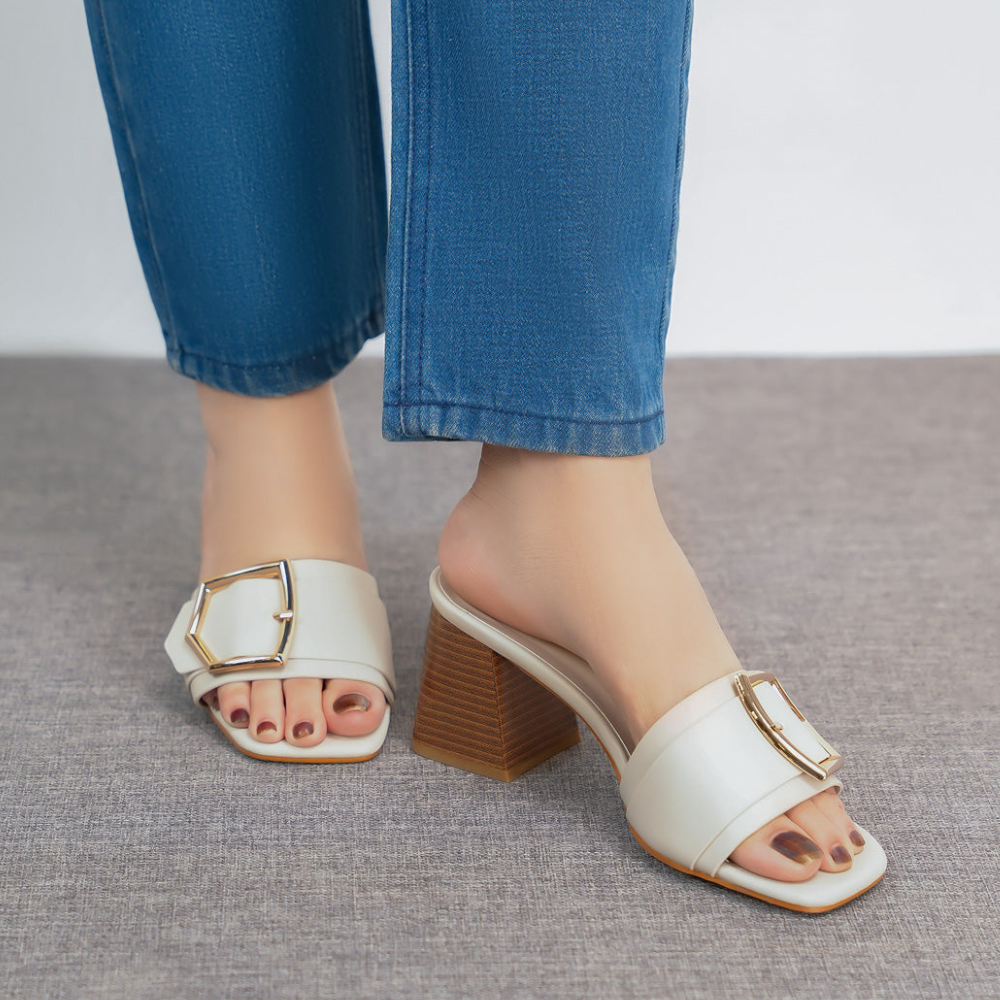 Fashionable Buckled Square Toe Block Heels