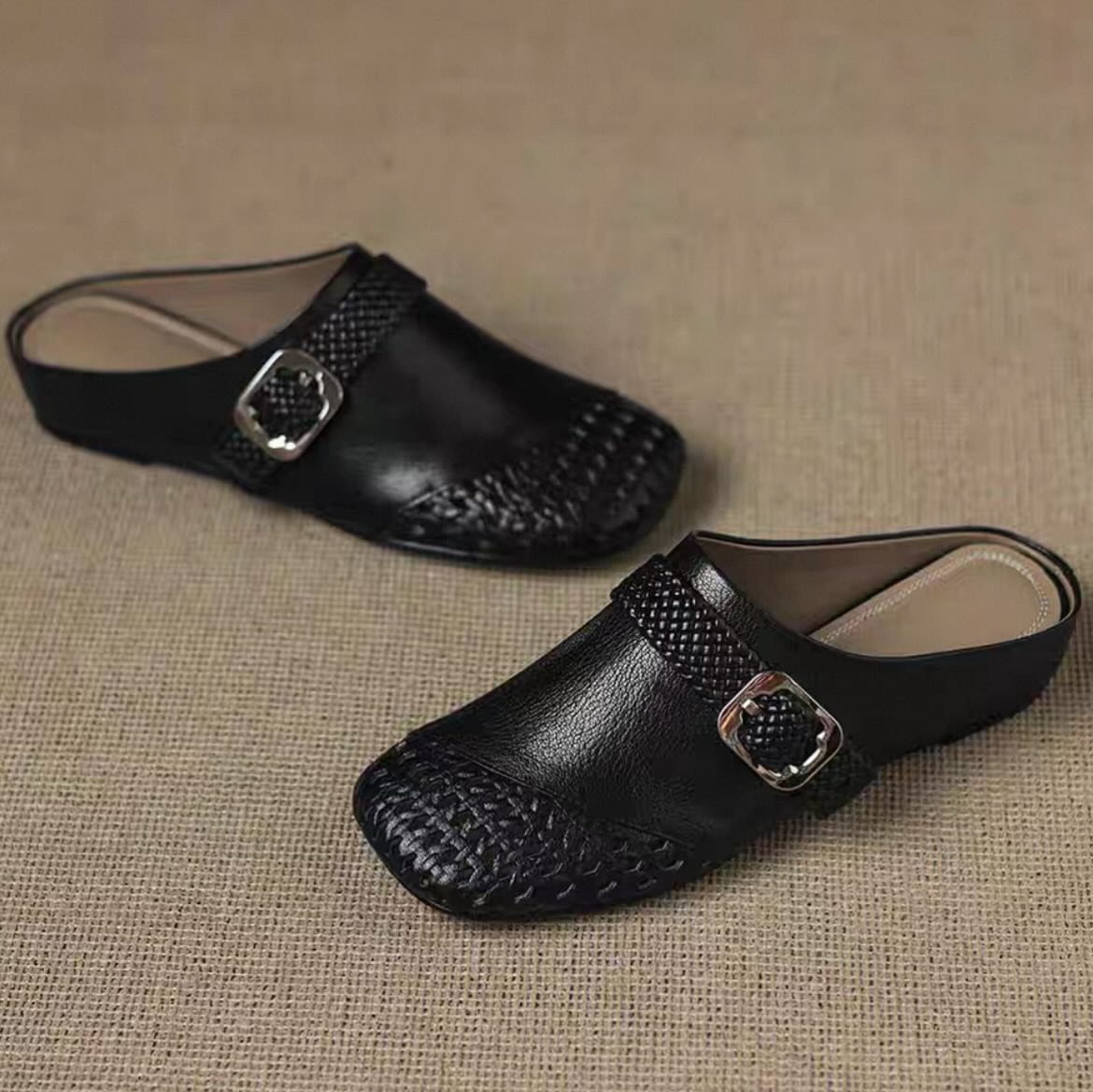 Braided Hollow Outerwear Mules