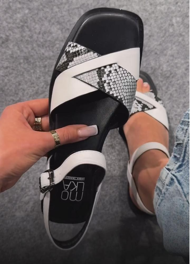 Black And White Snake Print Open Toe Sandals