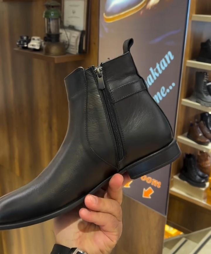 Black Cowhide Short Boots