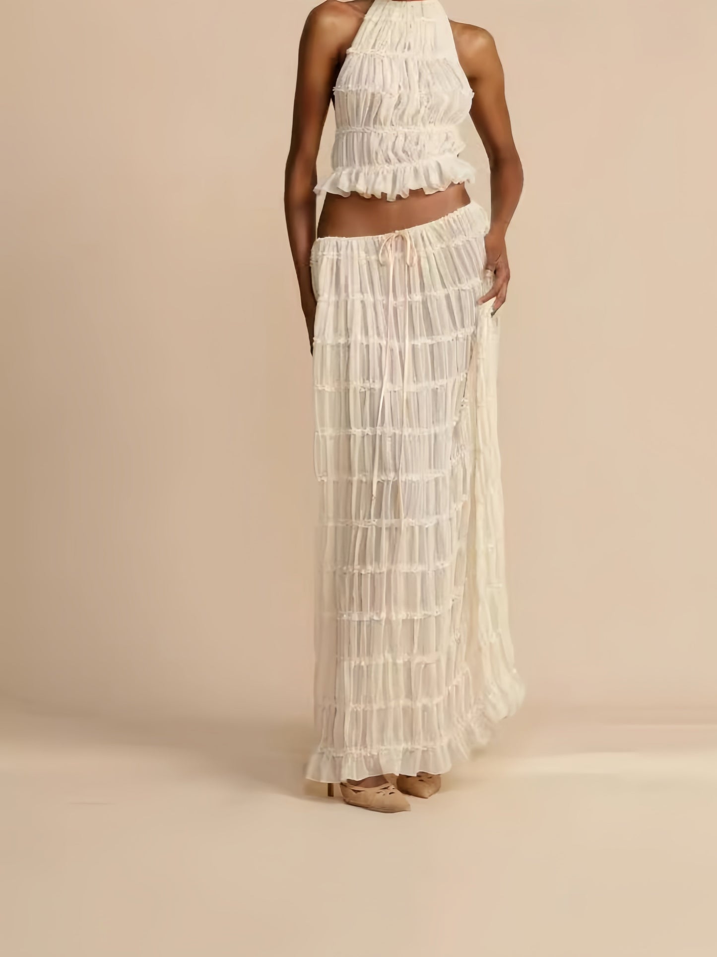 Backless Chiffon Pleated Dress Two-Piece Set