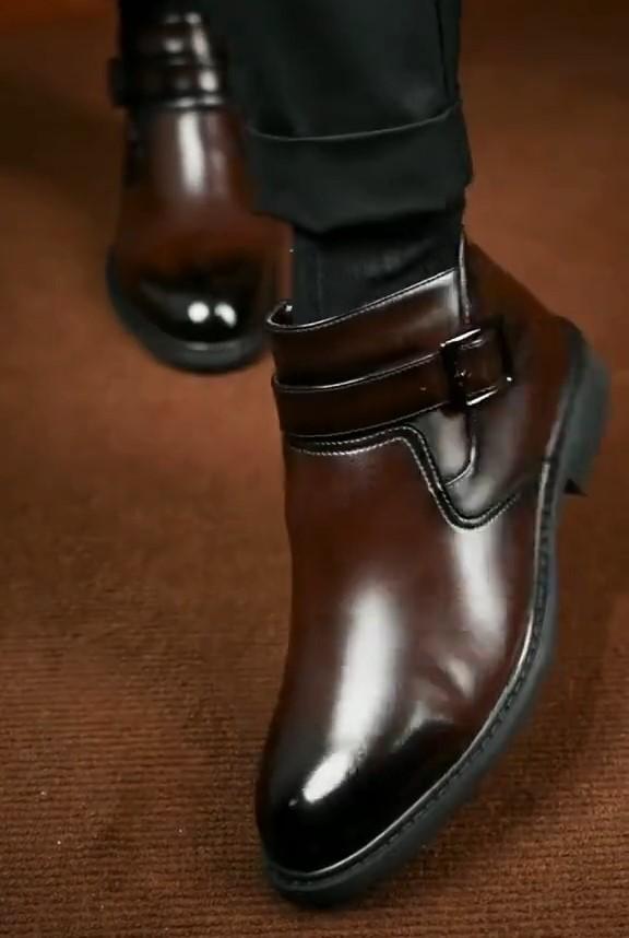 Brown Glossy Leather Boots