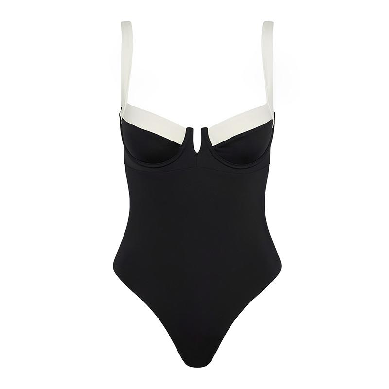 Colorblocked Gathering One-piece Bikini Swimsuit