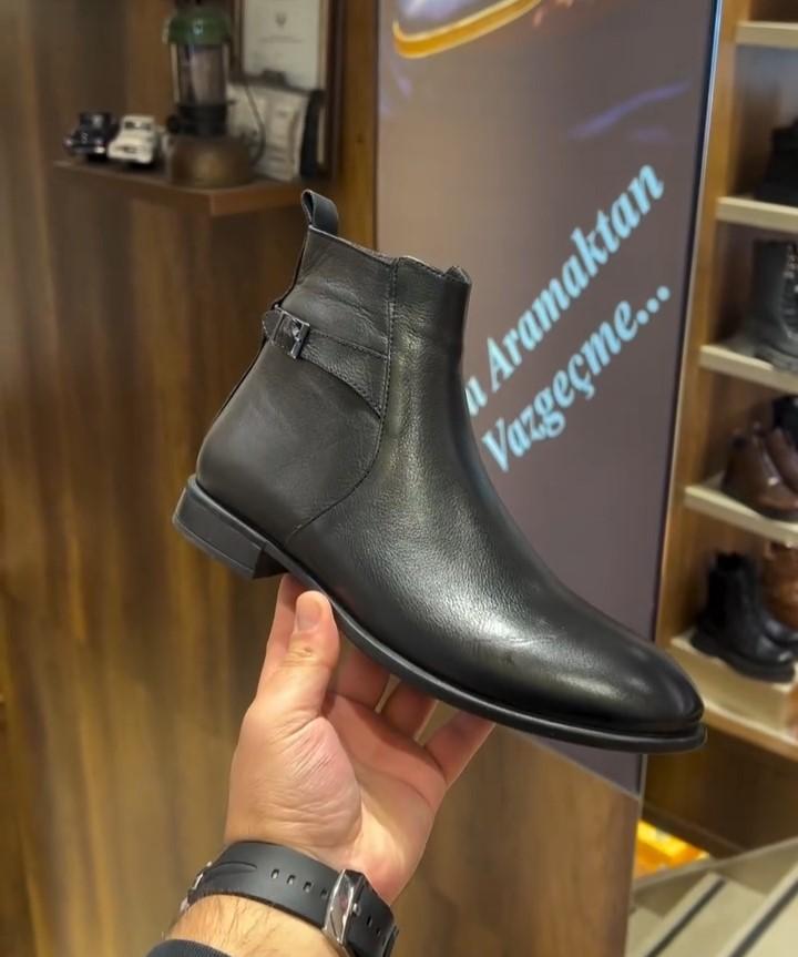Black Cowhide Short Boots
