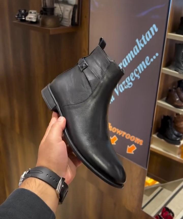 Black Cowhide Short Boots