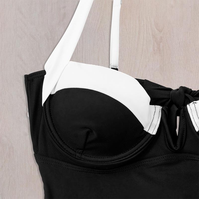 Colorblocked Gathering One-piece Bikini Swimsuit