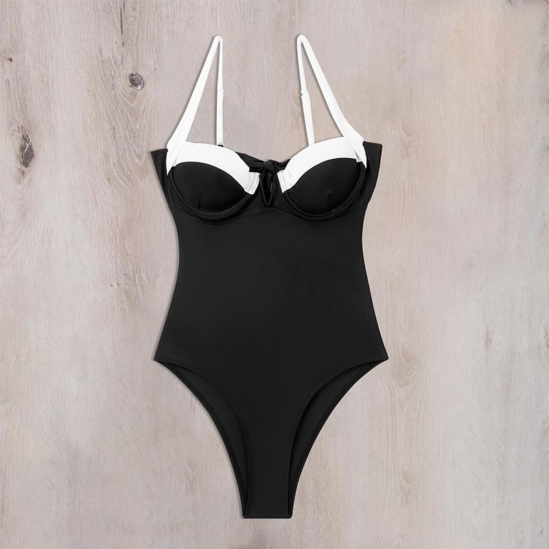 Colorblocked Gathering One-piece Bikini Swimsuit