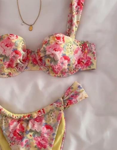 Vibrant Floral Print Cute Style Bikini