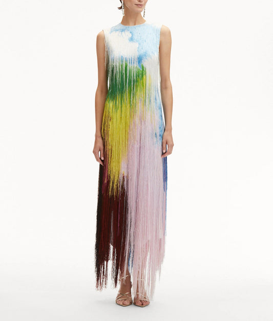 Watercolor Fringe Cocktail Dress(Free Shipping✔️)