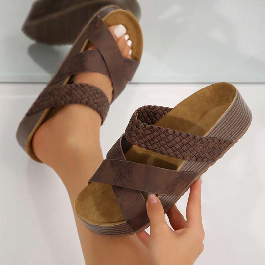 Women's Woven Cross Thick Bottom Beach Sandals