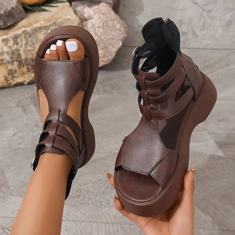 Women's Leather Platform Wedge Sandals