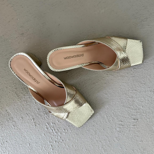 Gold Block Heel Sandals