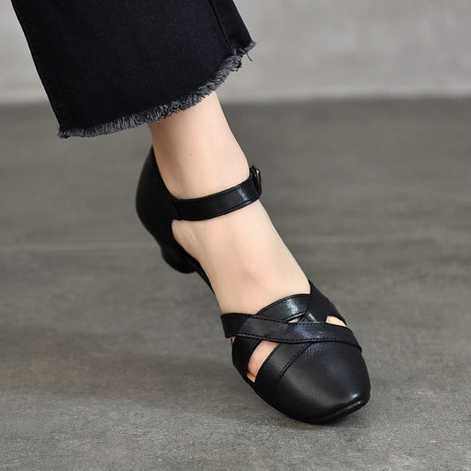 Closed Toe Openwork Mid-heel Sandals