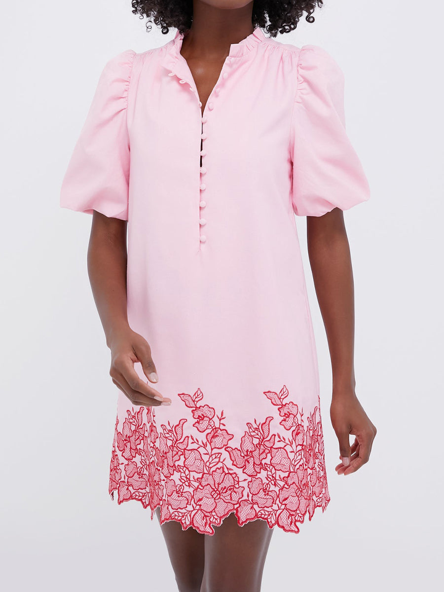 Ruffle Collar Embroidered Mini Dress