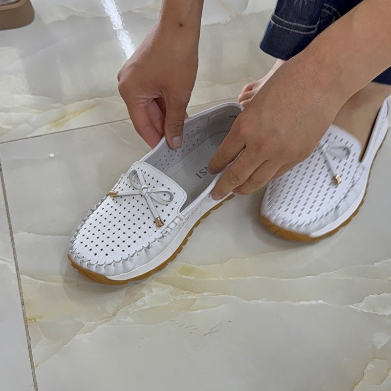 Hollowed Out Breathable Flat-soled Cowhide Shoes