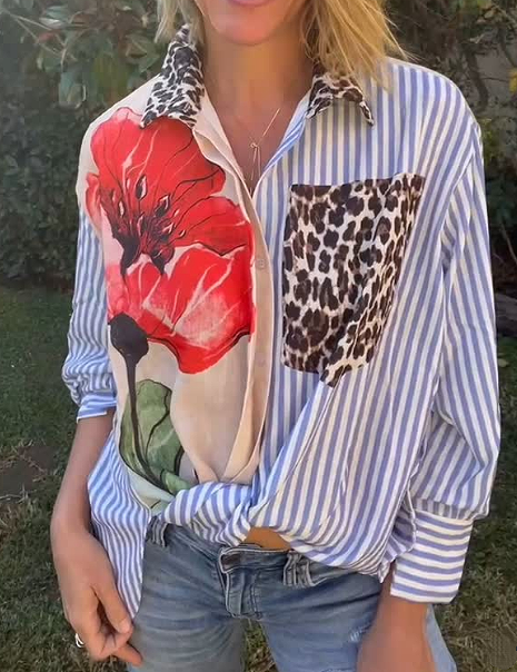 Chill Striped Leopard-Print Patchwork Shirt
