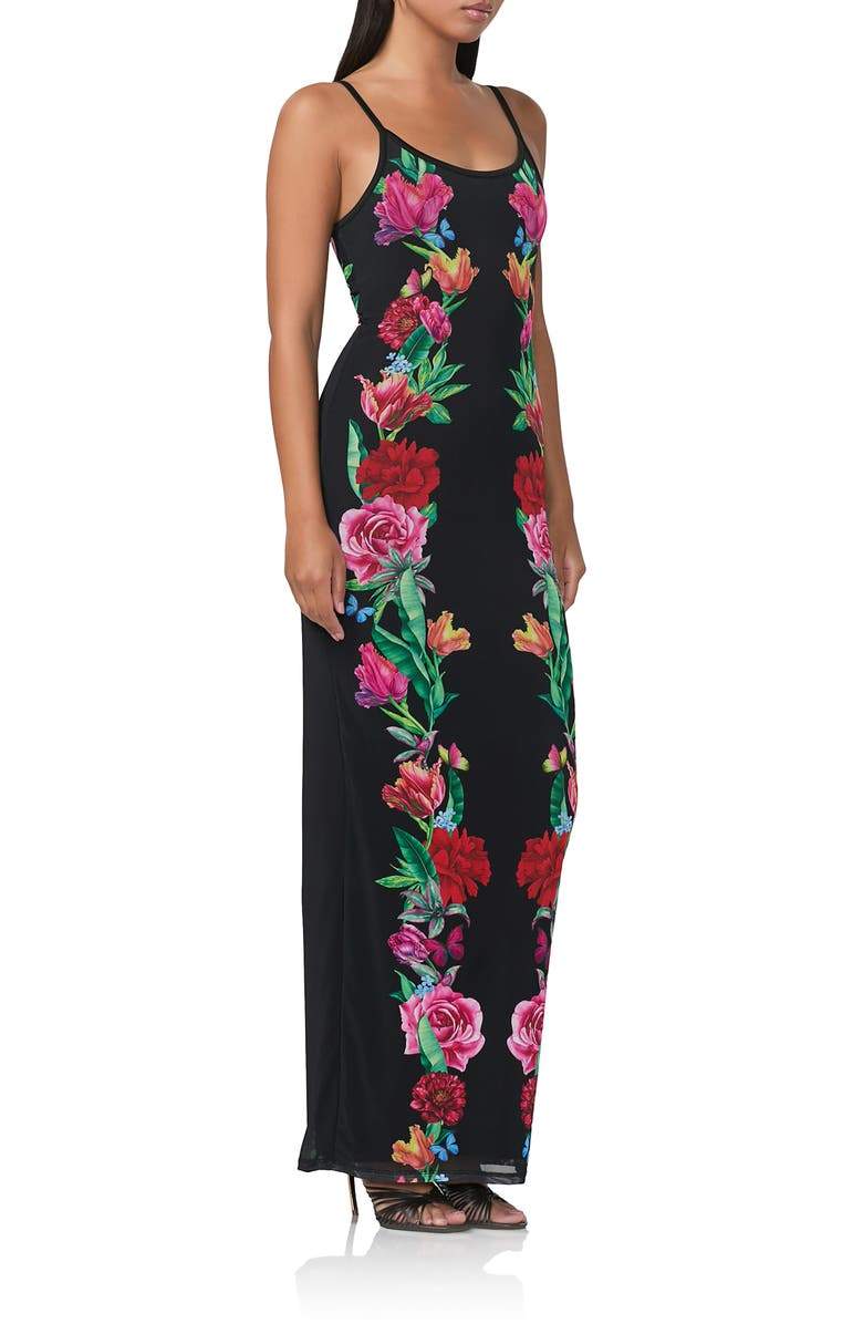 Vibrant Ploral Print Mesh Maxi Dress