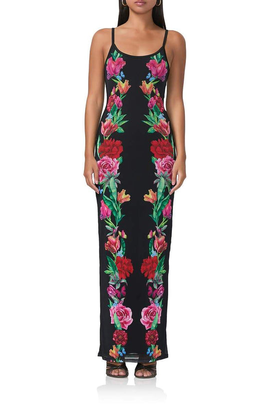 Vibrant Ploral Print Mesh Maxi Dress