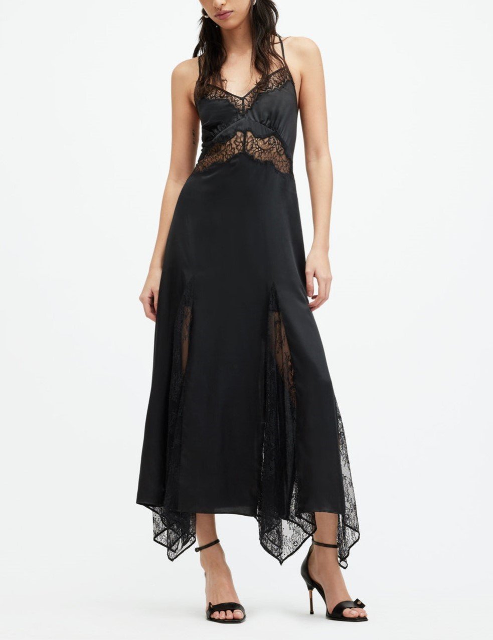 Lace Cutout Hem Slit Lace Embellished Dress