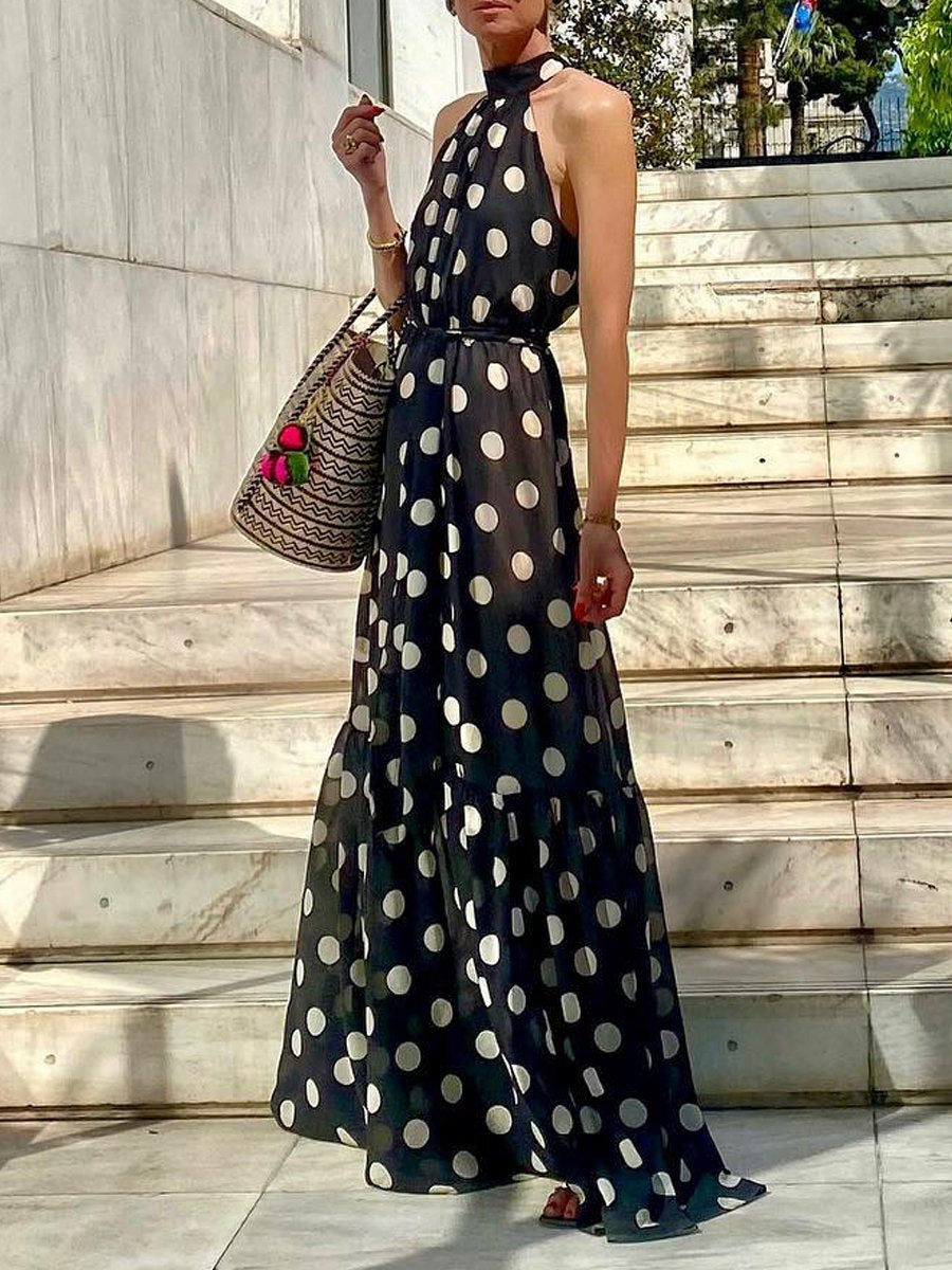 Polka Dot Sleeveless Maxi Dress