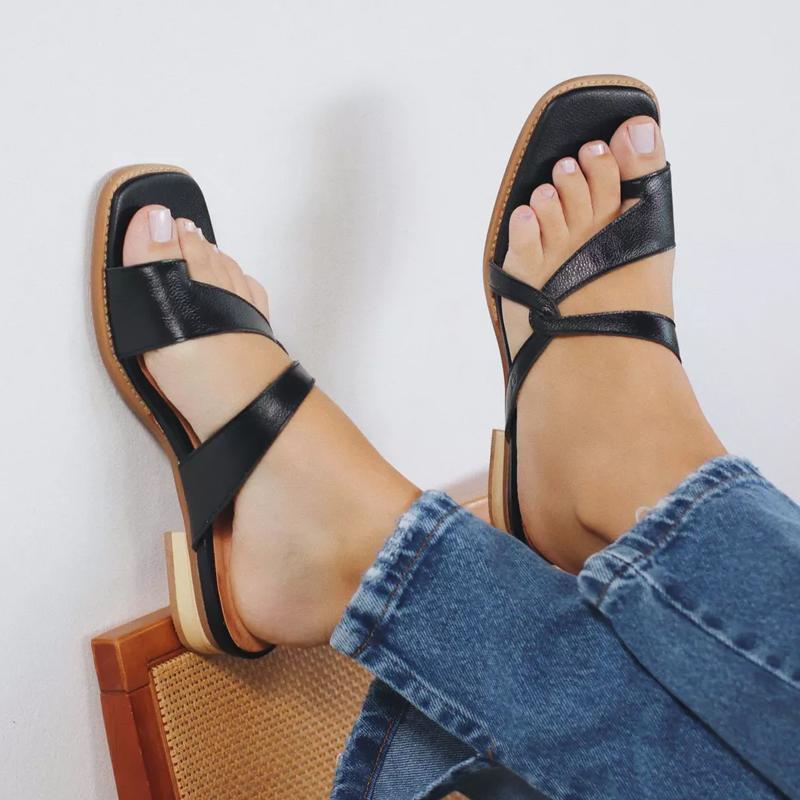 Cross Strap Open Toe Flat Sandals