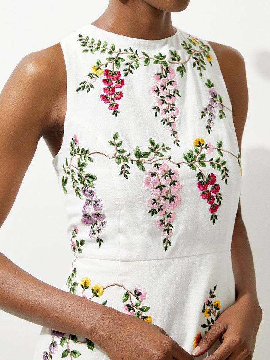 Floral Embroidered Sleeveless Mini Dress