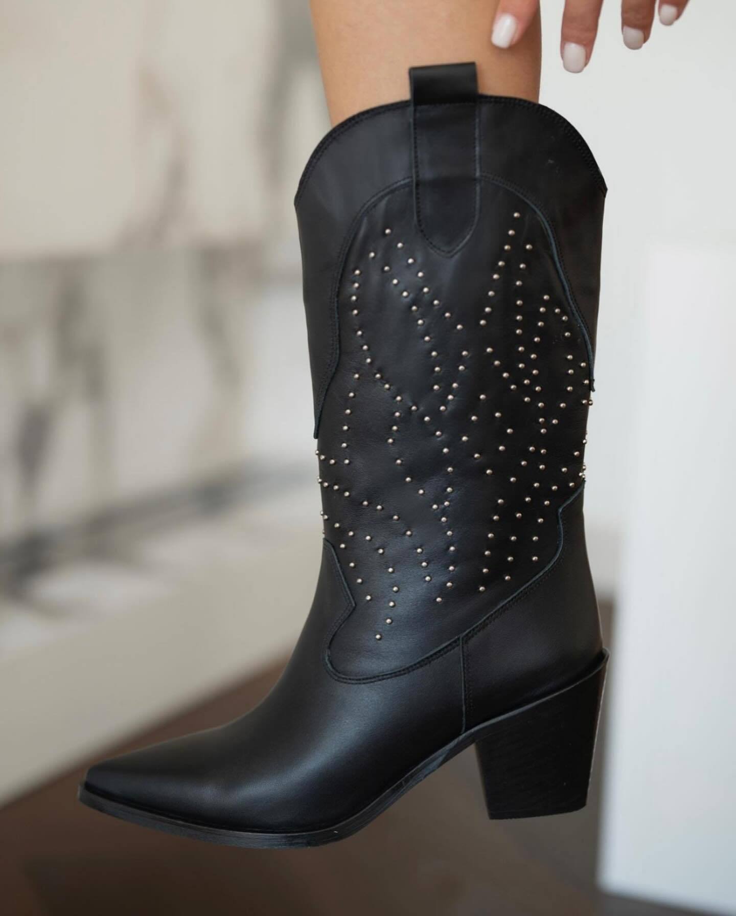 Colorblocked Studded Cowboy Boots