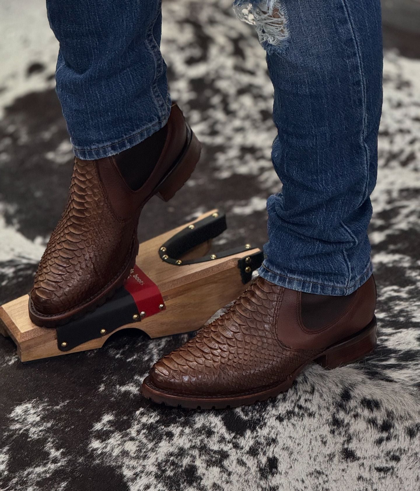 Crocodile Print Cowboy Boots Brown