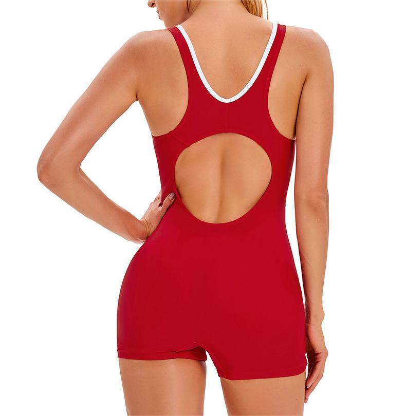 Backless Colorblocked Flat Front Swimsuit