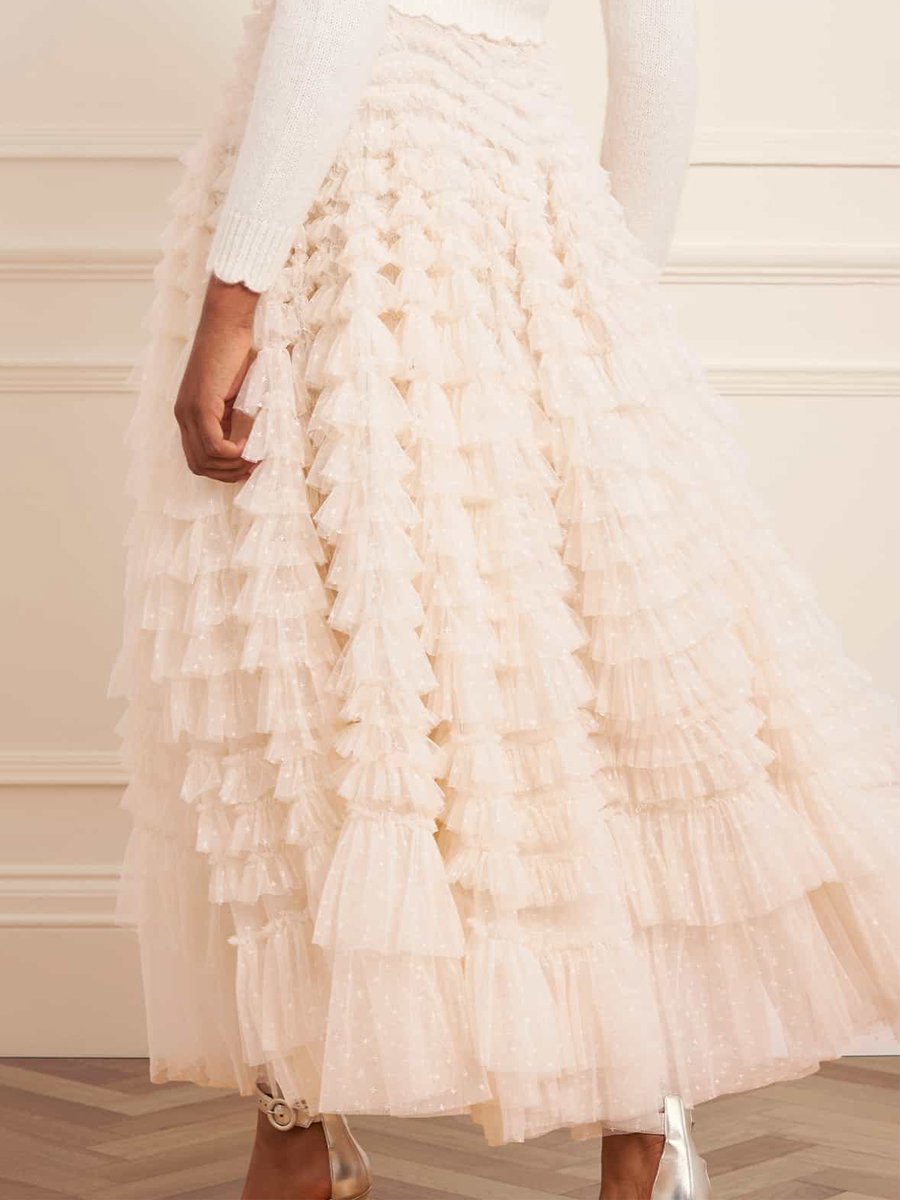 High Waist Mesh Ruffled Cake Skirt