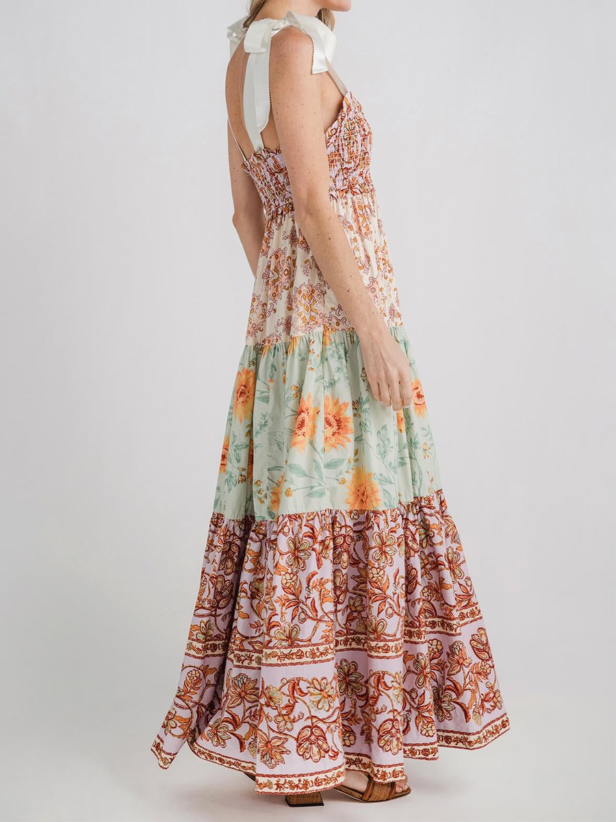 Strapless Backless Vintage Print Dress