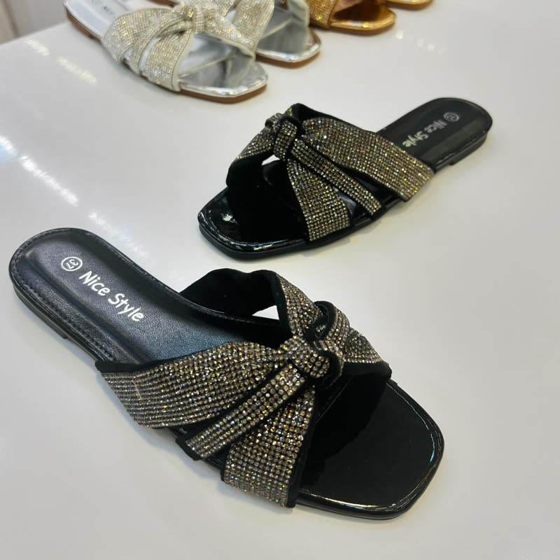 Summer Rhinestone Flat Slippers