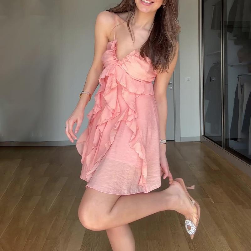 Pink Chiffon Ruffle Mini Dress