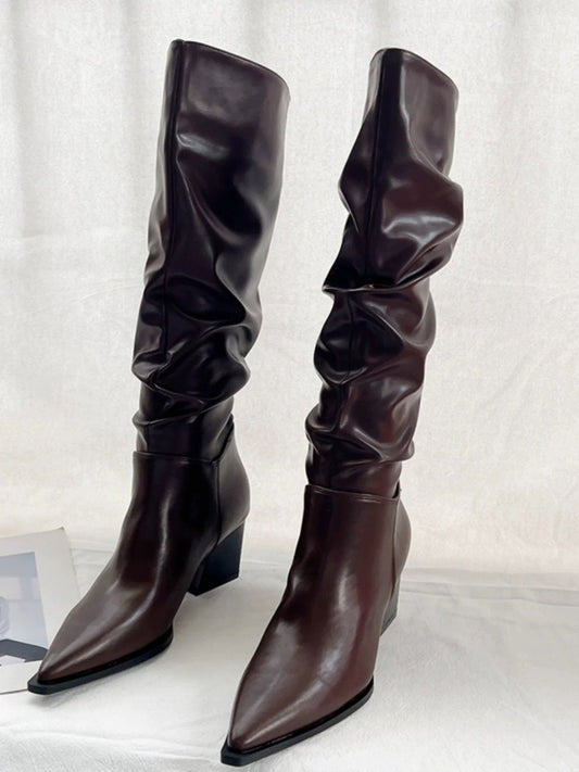 Pointed Toe Pleated Sleeve Boots