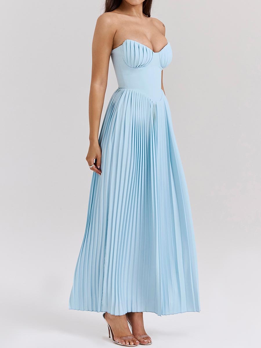 Strappless Party Pleated Maxi Dress