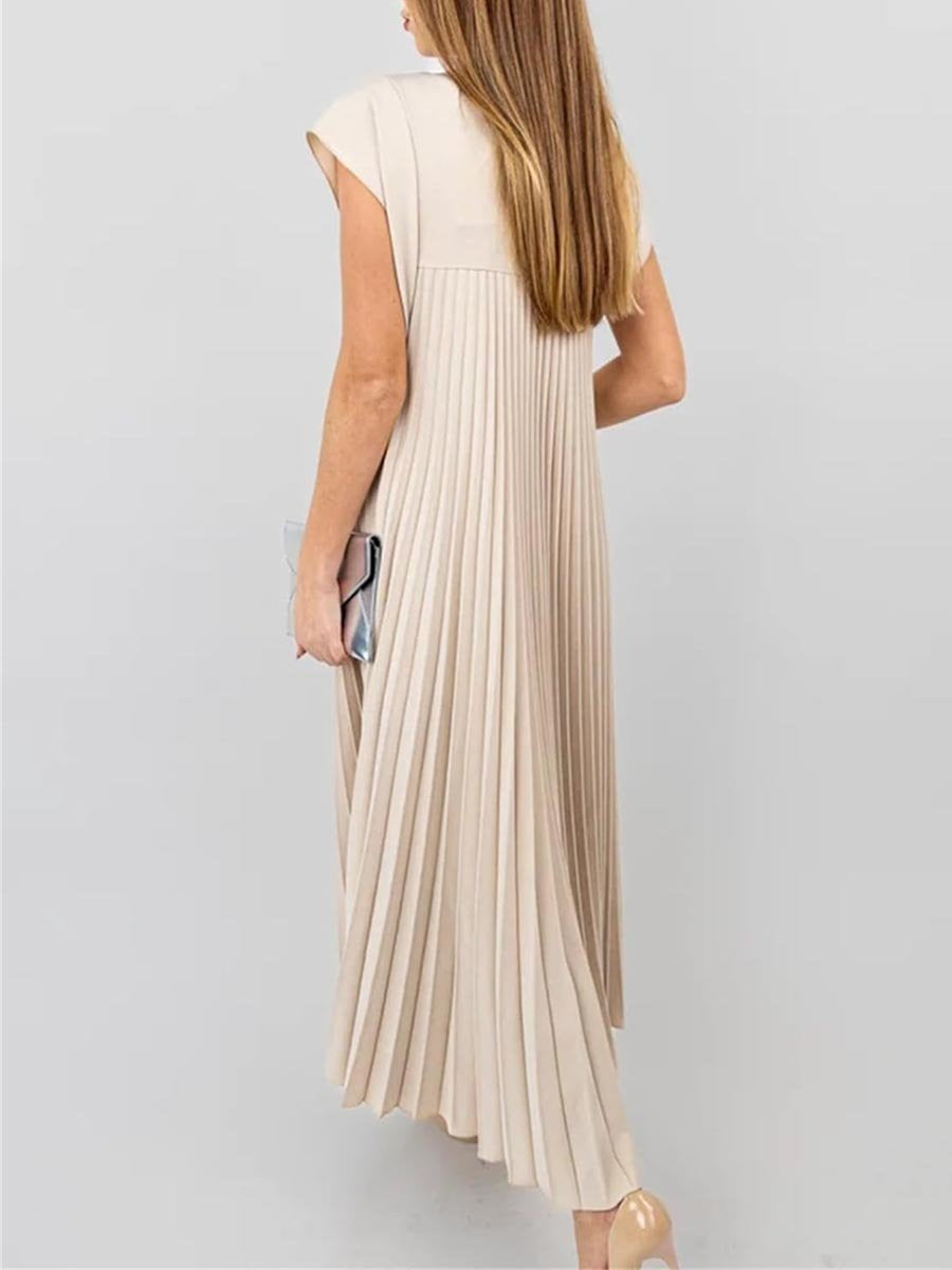 Fashion Round Neck Sleeveless Pleated Dress