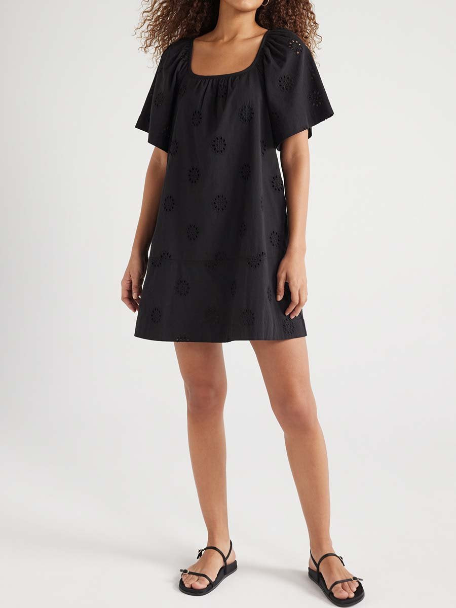 Square Neck Eyelet Mini Dress