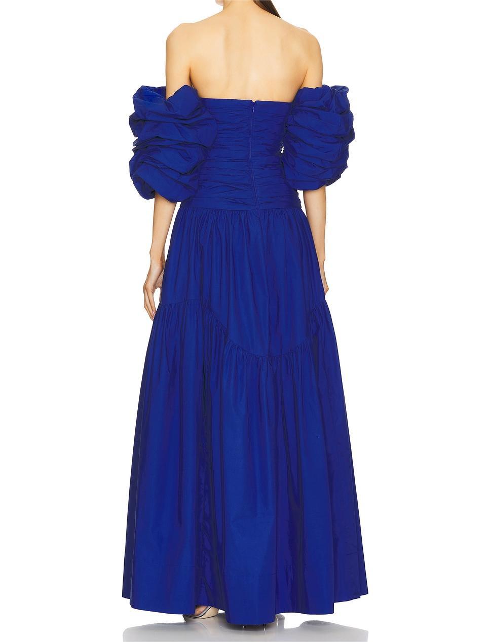 Indigo Pleated Solid Color Maxi Dress