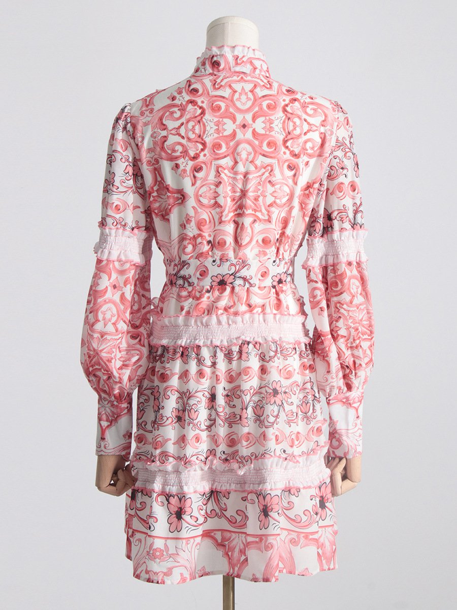 Lace Patchwork Lantern Sleeve Dress